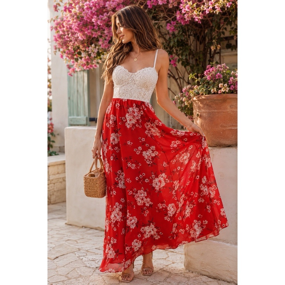 Candies Floral Maxi Dress Lace Corset Front Slit Cottagecore‎ M